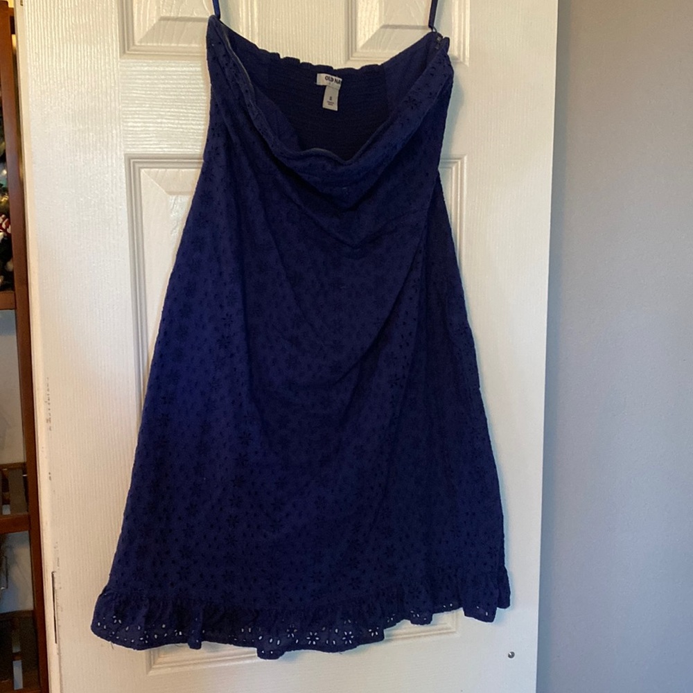 Navy Lace Strapless Dress